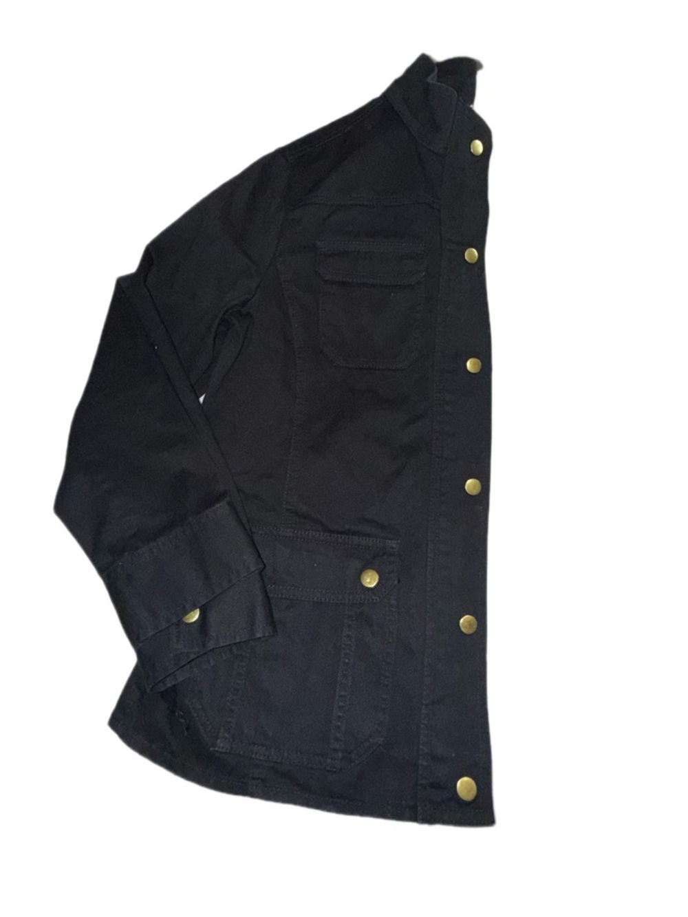 Talbots Black Denim Utility Jacket Gold Snap Button 100% Cotton NWOT Petite 8 - Picture 3 of 10